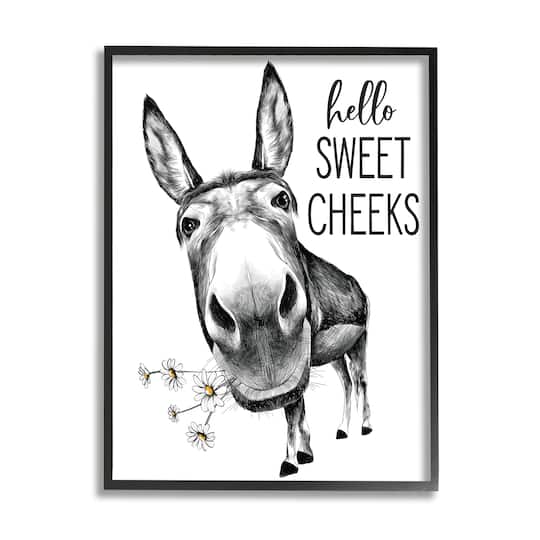 Stupell Industries Hello Sweet Cheeks Animal Humor Donkey Daisies Framed Wall Art